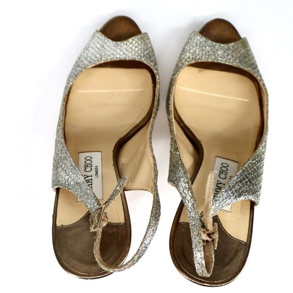 Jimmy Choo Glitter Slingback Peep Toe Nova Snake Platform Gold Silver EU 39 - Picture 5 of 7